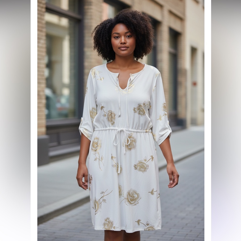 New Alex & Parker White and Gold Floral Dress size XL